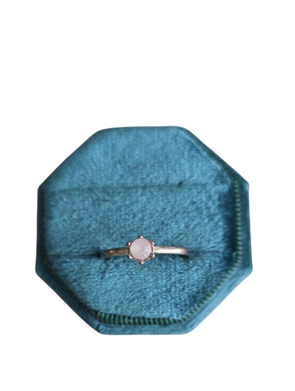 Size 6.25 Silver Toned Moonstone Halo Solitaire Ring